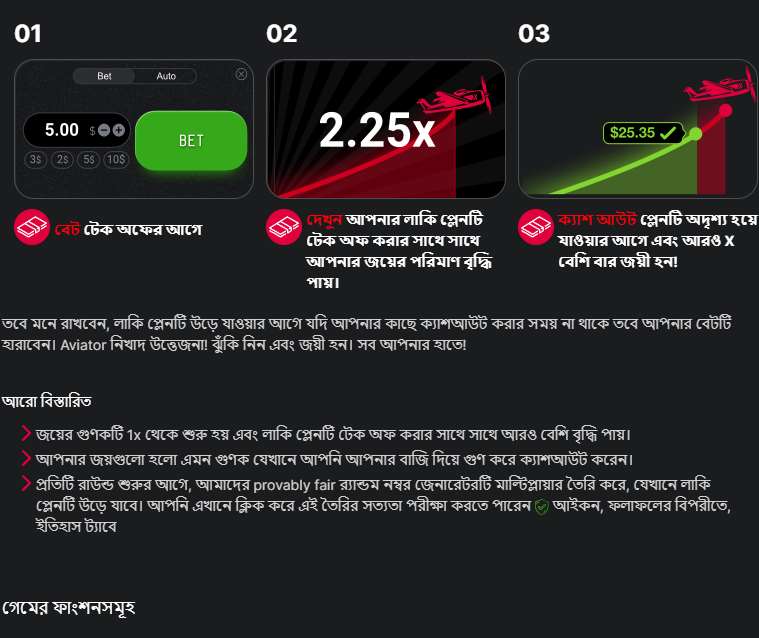Aviator-এ খেলার নিয়মের বিবরণ